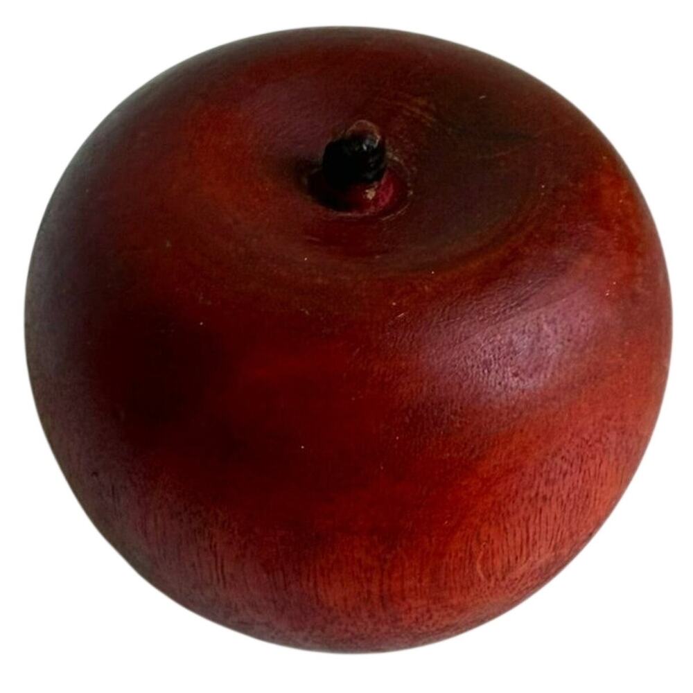 Vintage Carved Wood Apple Sculpture Red Home Decor Rustic Accent